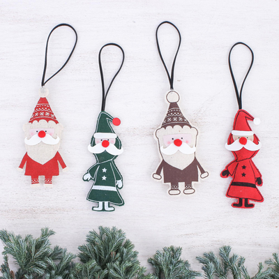 Baumwoll-Ornament-Set, (4er-Set) - Weihnachtsmann-Ornamente aus Baumwolle und Papier (4er-Set)