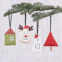 Cotton ornament set, 'Home Sweet Home' (set of 4) - Hand Crafted Assorted Holiday Ornaments (Set of 4)