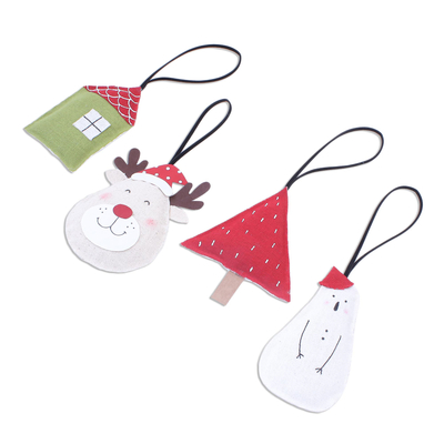 Cotton ornament set, 'Home Sweet Home' (set of 4) - Hand Crafted Assorted Holiday Ornaments (Set of 4)