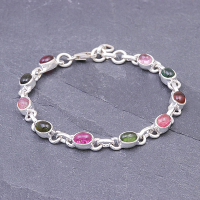 Red Tourmaline Beaded Bracelet With  Sterling Silver Forever Charm 