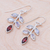Rainbow moonstone and garnet dangle earrings, 'Tender Leaves of Winter' - Garnet Citrine Amethyst Leaf Dangle Earrings