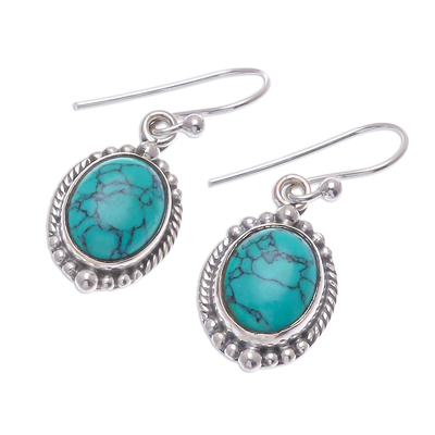 Sterling silver dangle earrings, 'Water on the Moon' - Reconstituted Turquoise Sterling Silver Dangle Earrings