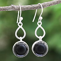 Onyx dangle earrings, 'Stars at Night' - Black Onyx Cabochon Dangle Earrings