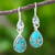 Blue topaz dangle earrings, 'Drops of Dew in Blue' - Blue Topaz and Reconstituted Turquoise Dangle Earrings