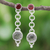 Tourmalinated quartz and garnet dangle earrings, 'Across the Universe in Red' - Tourmalinated Quartz and Garnet Chain Dangle Earrings