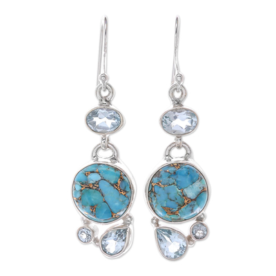 Blue Topaz and Reconstituted Turquoise Dangle Earrings