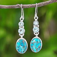 Featured review for Blue topaz dangle earrings, Asterism in Blue