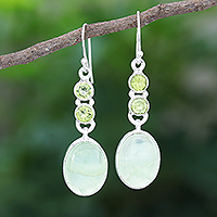 Prehnite and peridot dangle earrings, 'Asterism in Green' - Prehnite and Peridot Sterling Silver Dangle Earrings