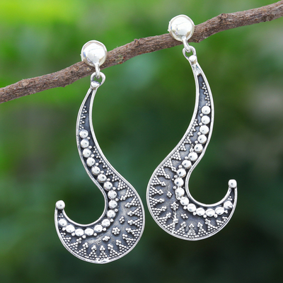 Sterling silver dangle earrings, 'Antique Curve' - Sterling Silver Oxidized Dangle Post Earrings