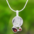 Tourmalinated quartz and garnet pendant necklace, 'Love Orbit in Grey' - Tourmalinated Quartz and Garnet Sterling Silver Necklace thumbail