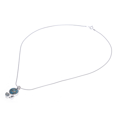 Blautopas-Anhänger-Halskette - Halskette mit Anhänger aus rekonstituiertem Türkis und blauem Topas