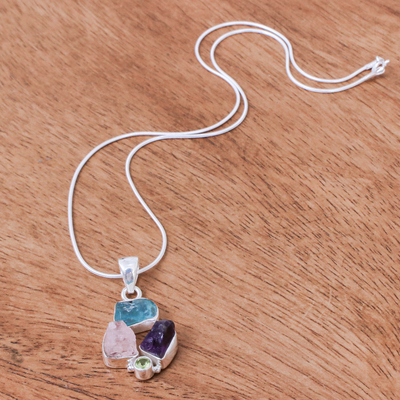 Multi-gemstone pendant necklace, 'Candy Is Sweet' - Multi-Gemstone Pendant Necklace on Sterling Silver Chain