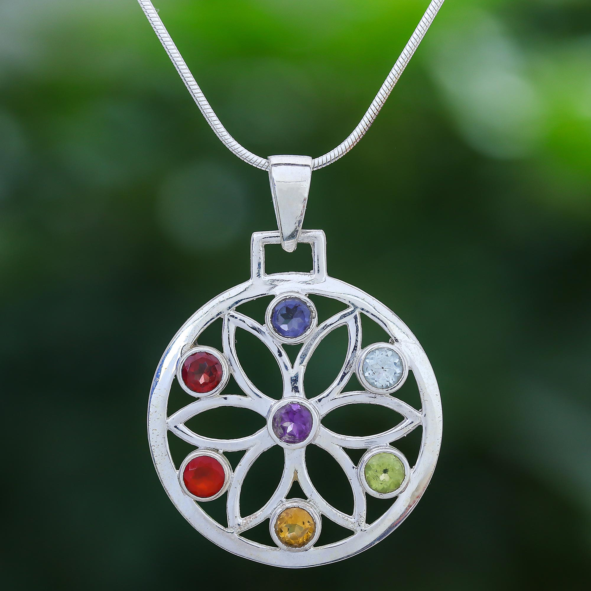 gemstone flower pendant