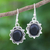 Onyx dangle earrings, 'Midnight Spark' - Black Onyx Cabochon Sterling Silver Dangle Earrings