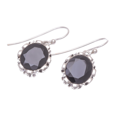 Onyx dangle earrings, 'Black Allure' - Oval Faceted Black Onyx Dangle Earrings