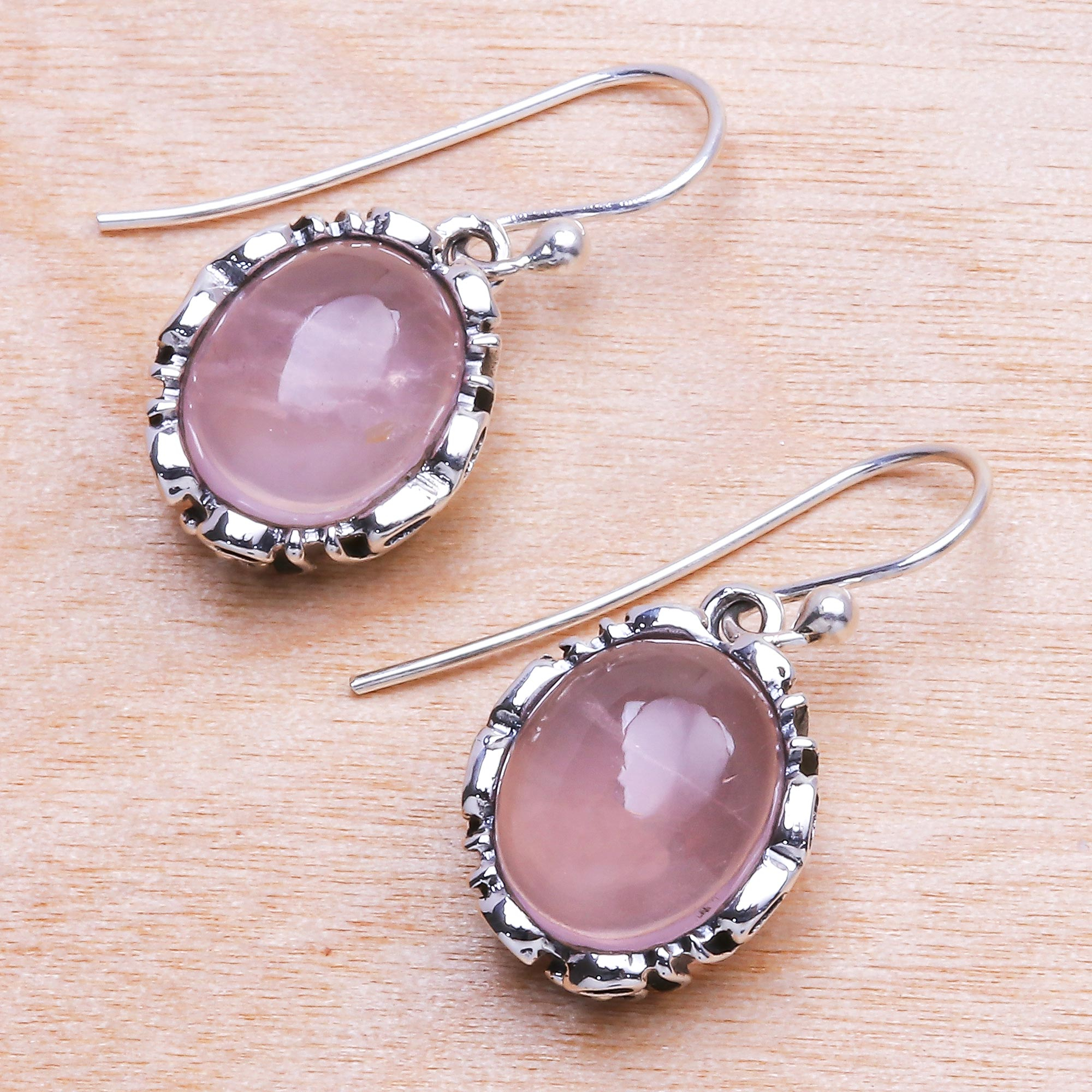 Rose Quartz Sterling Silver Dangle Earrings Alluring In Pink Novica