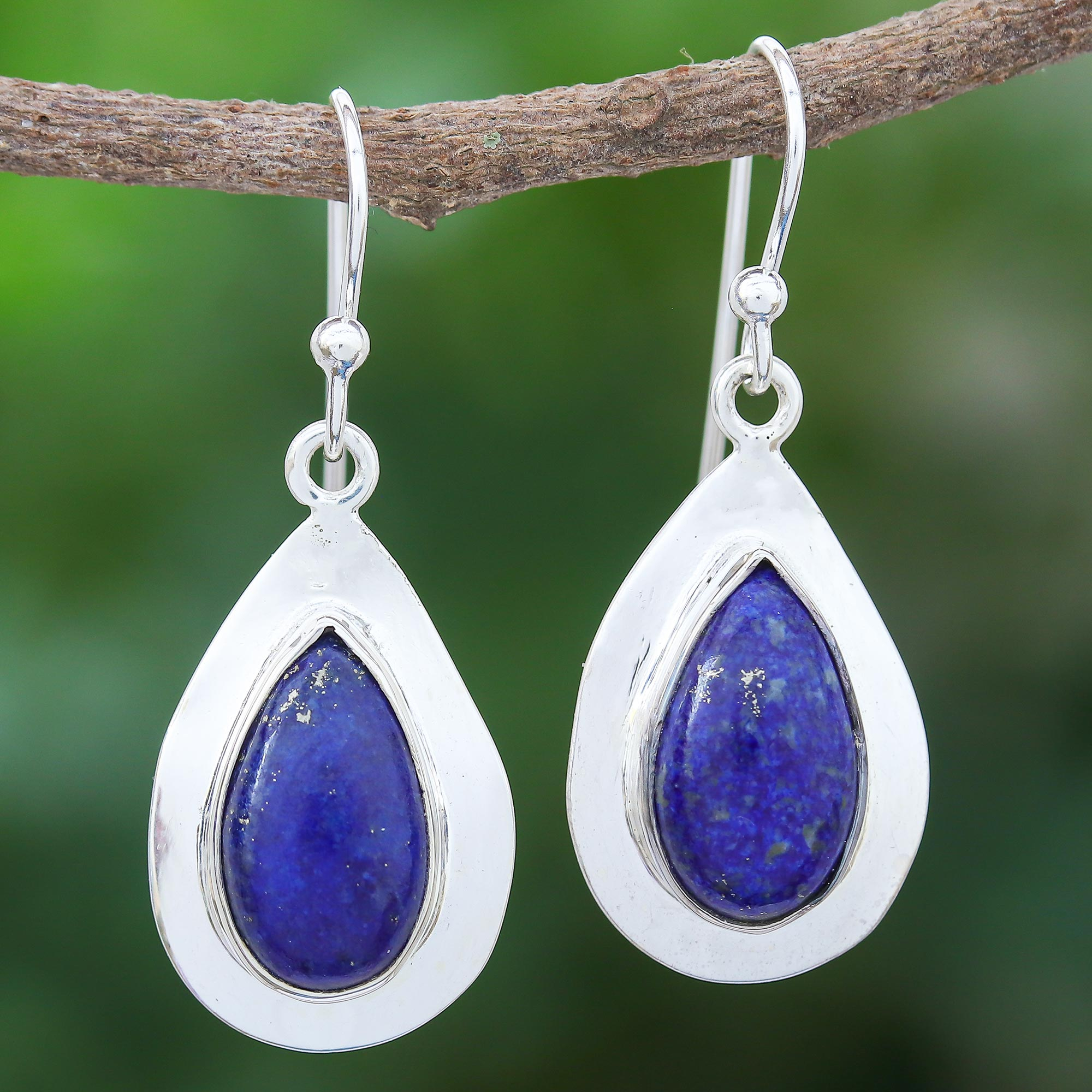 Lapis lazuli satellite beads sterling silver shepherd hook earrings