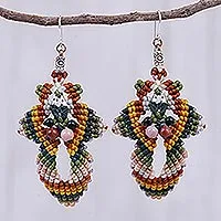 Macrame beaded dangle earrings, Morning Boho in Yellow