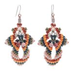 Macrame beaded dangle earrings, 'Morning Boho in Yellow' - Hand Made Macrame Bohemian Dangle Earrings