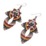 Macrame beaded dangle earrings, 'Morning Boho in Yellow' - Hand Made Macrame Bohemian Dangle Earrings