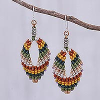 Macrame dangle earrings, 'Mini Boho in Multi' - Macrame and Bead Dangle Earrings