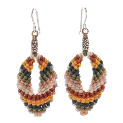 Macrame dangle earrings, 'Mini Boho in Multi' - Macrame and Bead Dangle Earrings