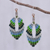 Macrame dangle earrings, 'Mini Boho in Blue-Green' - Macrame and Bead Dangle Earrings