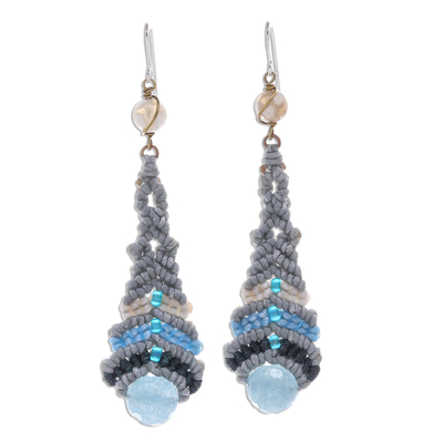 Ohrringe mit Perlen aus Quarz und Achat - Quarz- und Achat-Makramee-Perlen-Ohrhänger