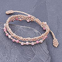 Rhodonite beaded macrame bracelet, 'Dear Friend in Pink'