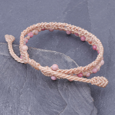 Rhodonite beaded macrame bracelet, 'Dear Friend in Pink' - Macrame and Rhodonite Beaded Bracelet