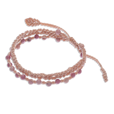 Rhodonite beaded macrame bracelet, 'Dear Friend in Pink' - Macrame and Rhodonite Beaded Bracelet