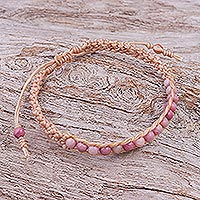 Rhodonite beaded macrame bracelet, 'Delirious in Pink' - Rhodonite Beaded Macrame Sliding Knot Bracelet