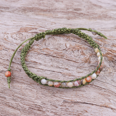 Curated gift set, 'Something Green' - Bag Macrame Gemstone Bracelet and Earrings Curated Gift Set