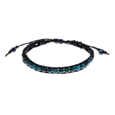 Serpentine beaded macrame bracelet, 'Delirious in Black' - Serpentine Beaded Macrame Sliding Knot Bracelet