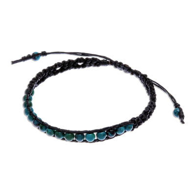 Serpentine beaded macrame bracelet, 'Delirious in Black' - Serpentine Beaded Macrame Sliding Knot Bracelet
