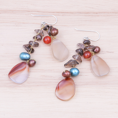 Multi-gemstone dangle earrings, 'Summer's End' - Multi Gemstone Dangle Earrings on Sterling Silver Hooks