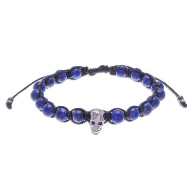 Lapis Lazuli Beaded Bracelet with Rhodium Plated Skull