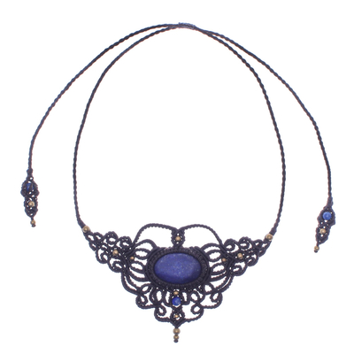 Collar con colgante de lapislázuli - Collar con colgante de cordón de poliéster encerado lapislázuli