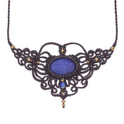 Lapis lazuli pendant necklace, 'Bohemian Midnight' - Lapis Lazuli Waxed Polyester Cord Pendant Necklace