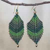 Macrame dangle earrings, 'Boho Leaves in Green'