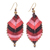 Macrame dangle earrings, 'Boho Leaves in Pink' - Pink Leaf Waxed Cord Macrame Dangle Earrings thumbail
