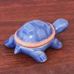 Celadon ceramic decorative box, 'Blue Turtle' - Handmade Celadon Ceramic Turtle Decorative Box