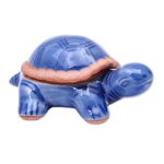Celadon ceramic decorative box, 'Blue Turtle' - Handmade Celadon Ceramic Turtle Decorative Box