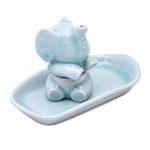 Salt and pepper set, 'Magic Elephant in Aqua' (3 pieces) - Celadon Elephant Salt and Pepper Set in Aqua (3 Pieces)