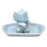 Salt and pepper set, 'Magic Elephant in Aqua' (3 pieces) - Celadon Elephant Salt and Pepper Set in Aqua (3 Pieces)
