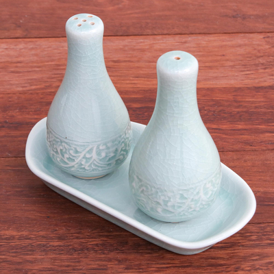 Salz- und Pfefferset aus Celadon-Keramik, (3-teilig) - Aqua Celadon Salz- und Pfefferset