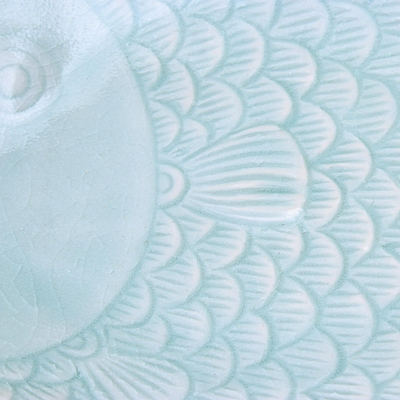 Servierteller aus Celadon-Keramik - Fisch-Servierplatte aus Aqua-Seladon-Keramik
