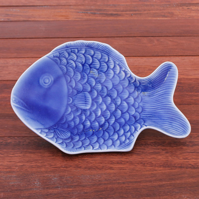 Colorful "Fun-Whimsical Fish" Aqua Blue Lavender Yellow FISH-shaped Soap Dishes 