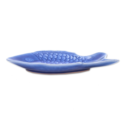 Plato para servir de cerámica Celadon - Plato para servir pescado de cerámica azul celadón