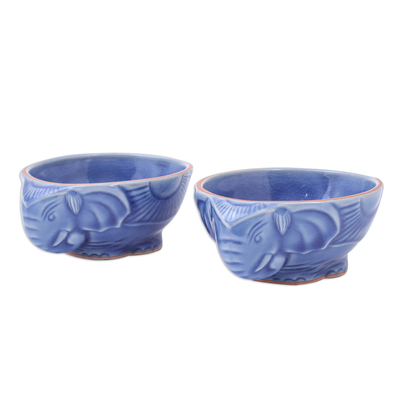 Blue Celadon Elephant Bowls (Pair)